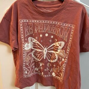 Rust Graphic Tee with Butterfly Design